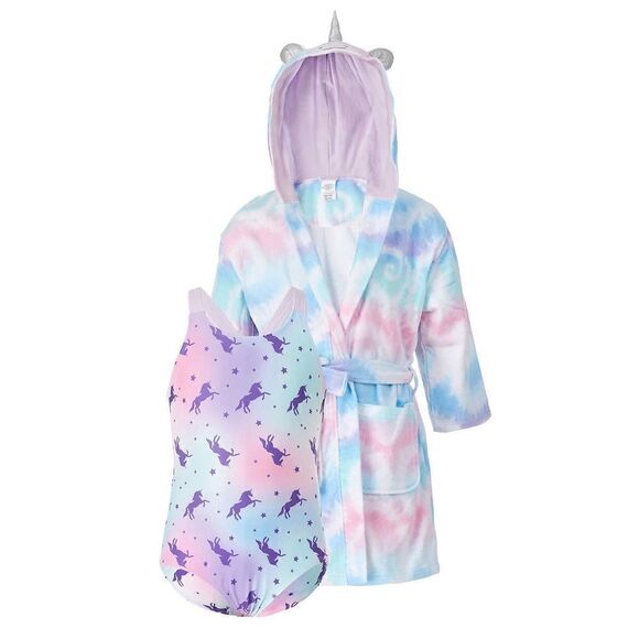 NWT SAINT EVE Girls Youth Unicorn Beach CoverUp Robe & Swimsuit 2 piece Set: Siz - Picture 4 of 7